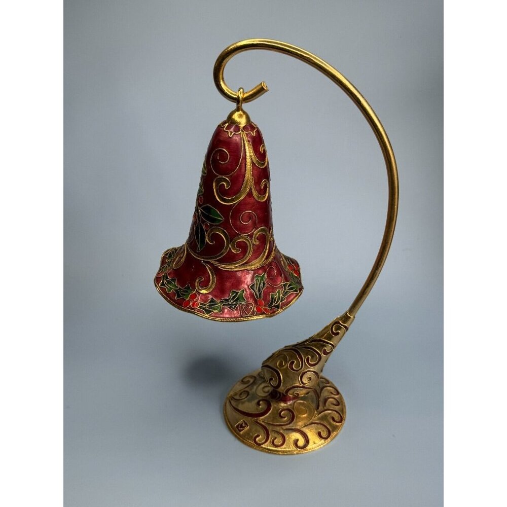 Vintage Musical Cloisonne Dove Christmas Bell Hanging Ornament w/Cloisonne Stand - Picture 3 of 6